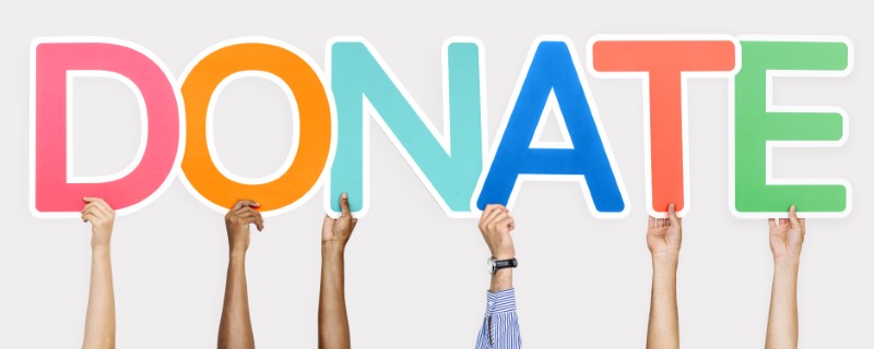 Colorful letters forming the word donate
